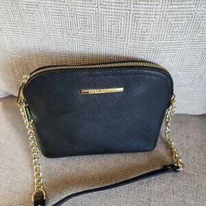 STEVE MADDEN DOME CROSSBODY SHOULDER BAG FAUX SAFFIANO GOLD TONE HDWRE